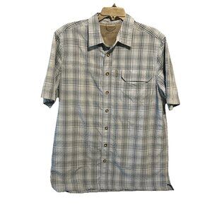 Eddie Bauer Blue Plaid Men's LT Casual Shirt Vented Polyester Nylon